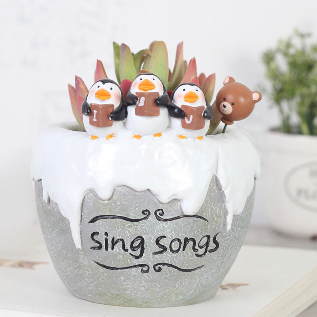  Singing Penguins Resin Succulent Pot
