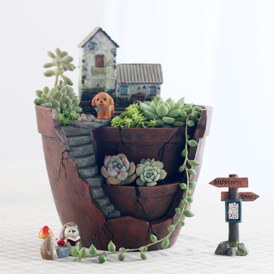  Vintage House Resin Succulent Pot
