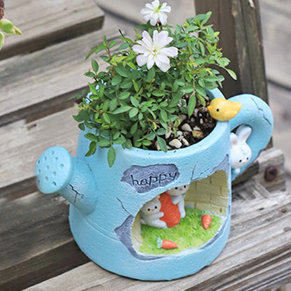  Water Can With Rabbits Resin Succulent Pot