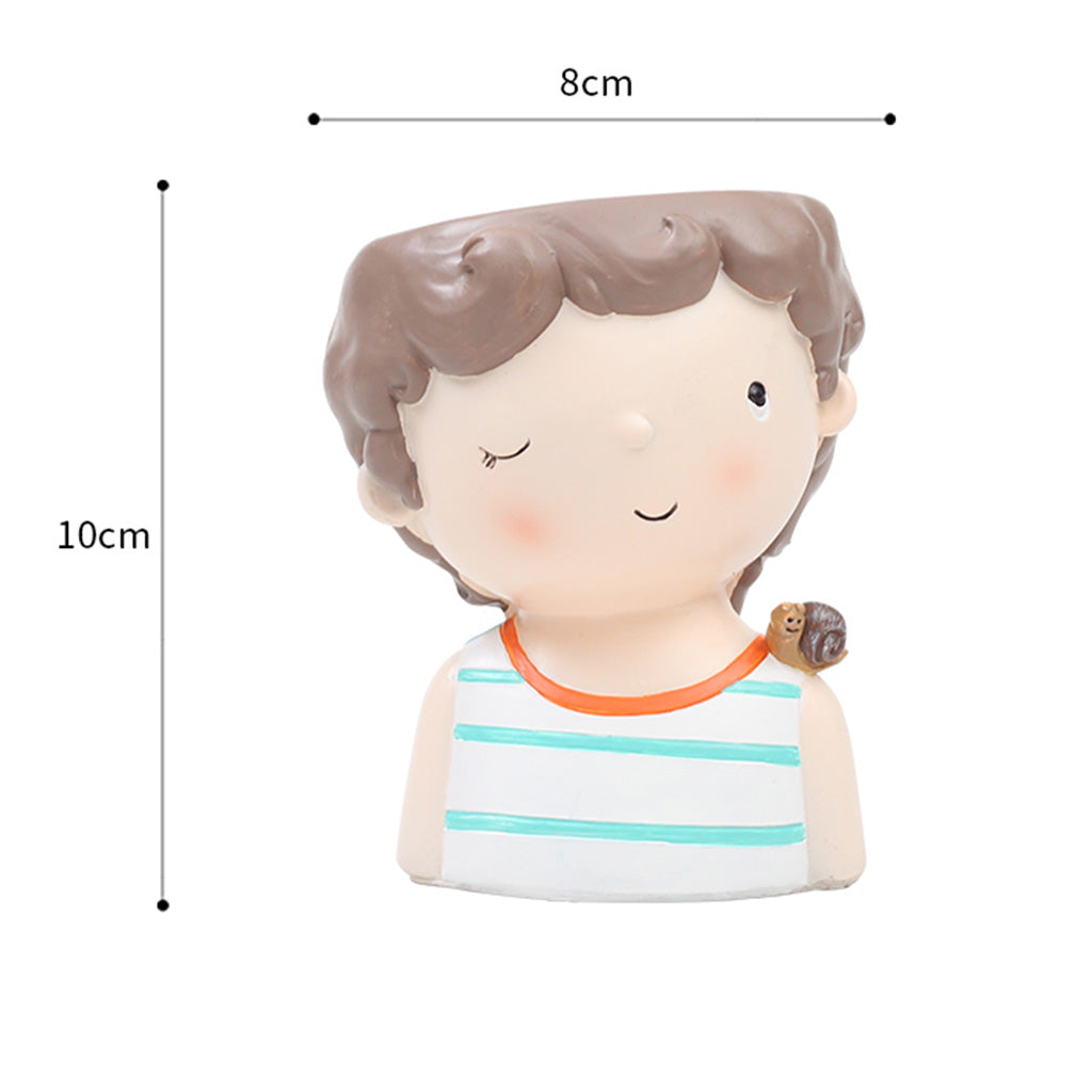  Winking Boy With Snail Resin Succulent Pot